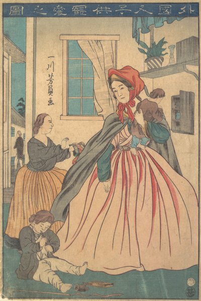 Una straniera che gode dei suoi figli, 1860 10° mese da Yoshikazu