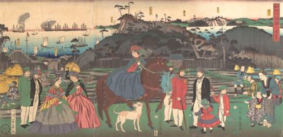 Stranieri in visita al famoso sito del Monte Gongen a Kanagawa, 2° mese, 1861 da Yoshikazu
