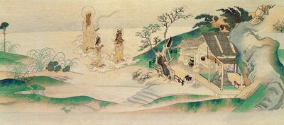 Amitayus Buddha e due Bodhisattva che visitano il monaco Honen (nato nel 1132), illustrazione pubblicata nella rivista Tokka, marzo 1902 da Yoshimitsu Tosa
