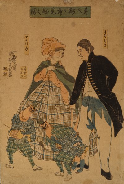 Stranieri che guardano la danza di Capodanno, 1861 da Yoshitomi Utagawa