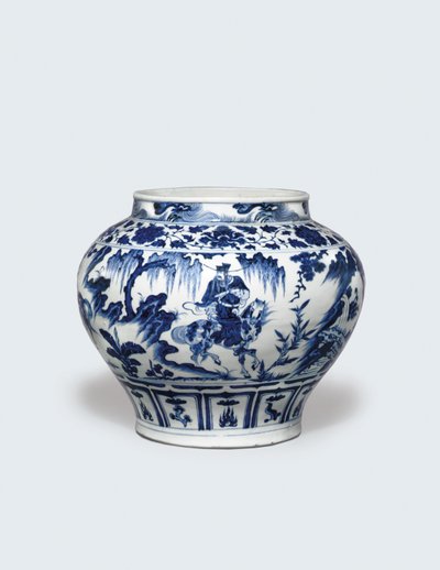 Un vaso eccezionalmente raro e importante blu e bianco, Guan da Yuan Dynasty Chinese School