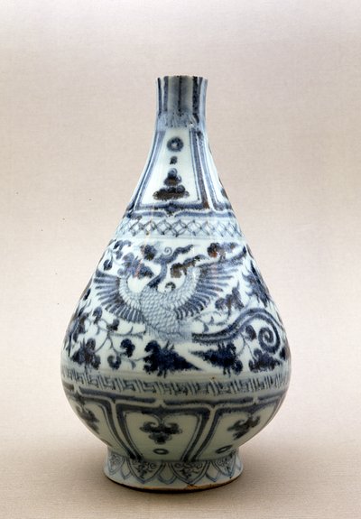 Vaso blu e bianco, dinastia Yuan (1206-1368) da Yuan Dynasty Chinese School