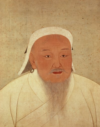 Ritratto di Gengis Khan (c.1162-1227), Khan mongolo, fondatore della dinastia imperiale, lo Yuan, che fece della Cina il centro del grande Impero Mongolo (1260-1368) da Yuan Dynasty Chinese School