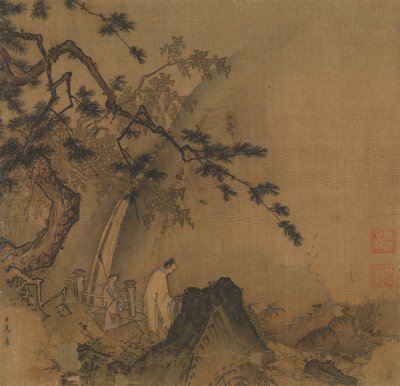 Studioso che osserva una cascata da Yuan Ma