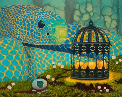 Serpente blu e uova luminose, 2023 da Yue Zeng