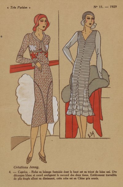 Très Parisien, 1929, No. 11: Creazioni Jenny. / 4. - Capriccio. - Abito in lana... da Y.v. Luq