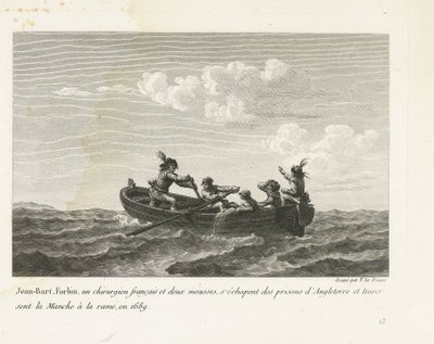 Jan Bart fugge da una prigione inglese e attraversa il Canale della Manica in barca a remi, 1689 da Yves Marie Le Gouaz