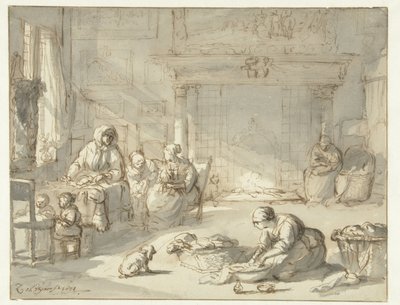 Interno di una casa con donne e bambini da Zacharias Blijhooft