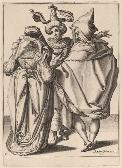 Una coppia che si rivolge a un giovane gesticolante da Zacharias Dolendo after Jacques de Gheyn II