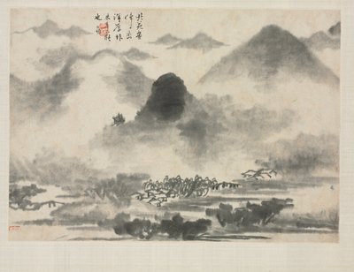 Album di paesaggi in vari stili: Paesaggio dopo Mi Fei, 1684 da Zha Shibiao
