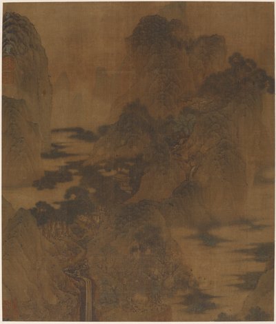Paesaggio: gola di montagna, nebbia, un ruscello e edifici, dinastia Ming, XVII secolo da Zhang Hong
