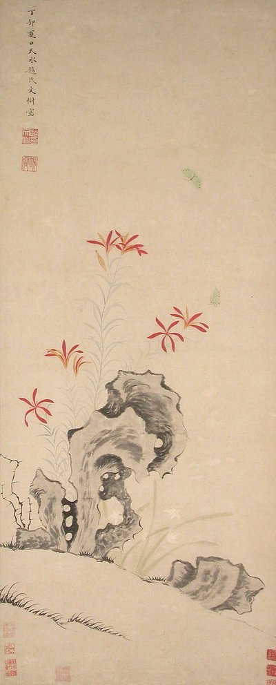 Roccia, Giglio Tigrato e Orchidea, datato 1627 da Zhao Wenchu