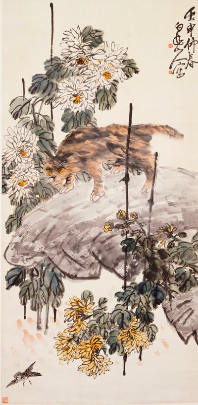Gatto, Uccello e Crisantemi da Zhen Wang
