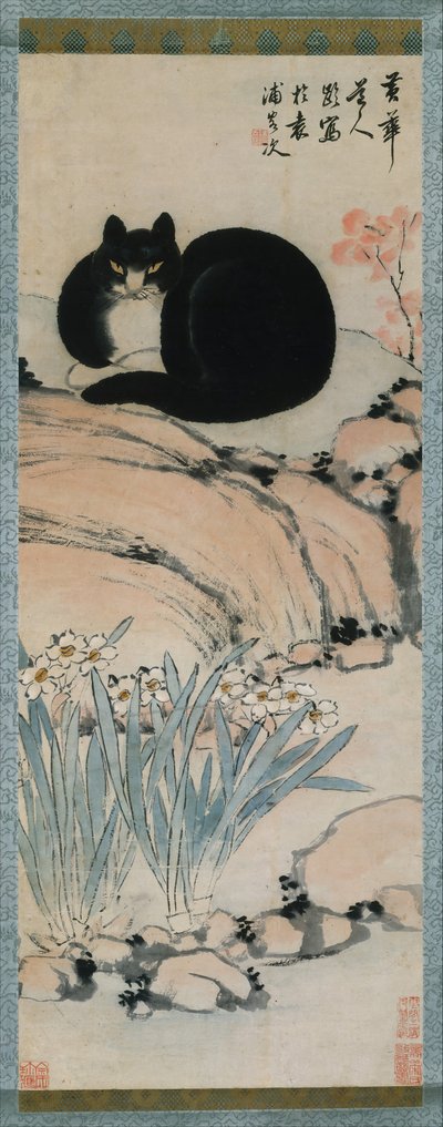 Gatto nero e narciso, XIX secolo da Zhu Ling