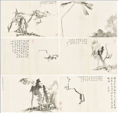 Paesaggi e fiori, album di sei fogli da Zhu da Bada Shanren
