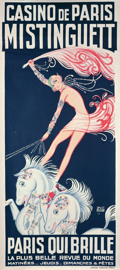 Poster pubblicitario di Mistinguett al Casino de Paris da Zig