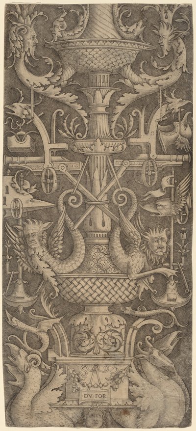 Pannello ornamentale con draghi, maschere e strumenti di guerra, c. 1505 da Zoan Andrea