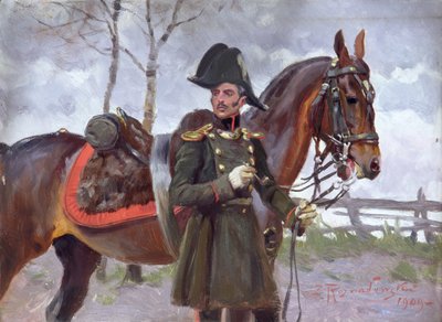 Soldato napoleonico con un cavallo da Zygmunt Rozwadowski