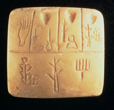 Tavoletta con iscrizione pittografica, mesopotamica, fine 4° secolo a.C. da Hippolyte Lalaise Devéria