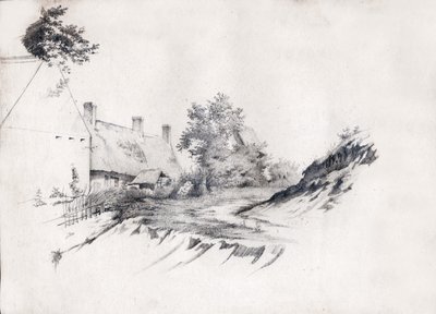 Una fattoria con tetto di paglia nella Francia centrale. ca 1850 da . .