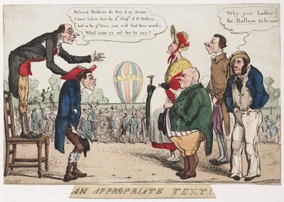 Un testo appropriato!, schizzo satirico sul volo in mongolfiera, circa 1842 da Frederick (attr. to) Barnard