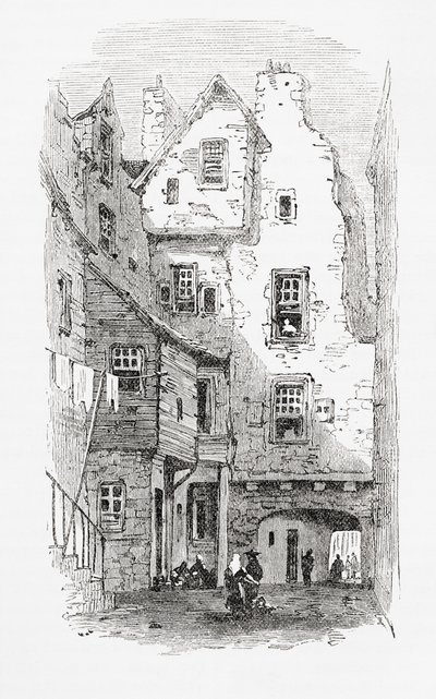 Un vecchio vicolo, Canongate, Edimburgo, Scozia da . .