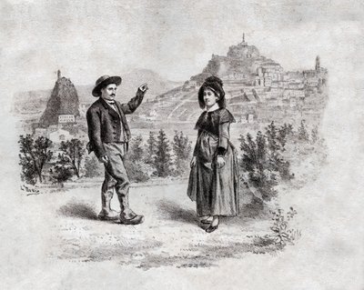 Auvergnats che ballano la farcitura a Puy en Velay, Francia. circa 1900 (incisione) da . .