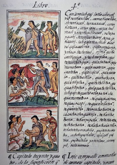 Credenze e superstizioni, Libro IV del Codice Fiorentino, versione bilingue in spagnolo e nahuatl, Storia generale delle cose della Nuova Spagna (Historia general de las cosas de Nueva Espana), civiltà azteca da Georg Carl Heinrich Dollmann