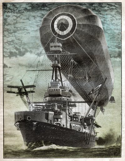 Corazza britannica con dirigibile e aereo. Progetto di nave da guerra da . .