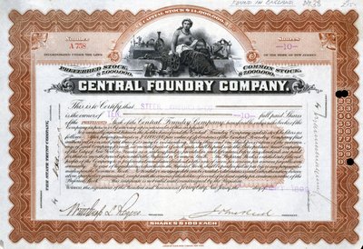 Certificato di azioni della Fonderia Centrale, Brasile da Frederick (attr. to) Barnard