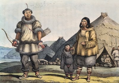 Famiglia Chukchi davanti a una capanna, Stretto di Bering, Russia, di Louis Choris da Georg Carl Heinrich Dollmann