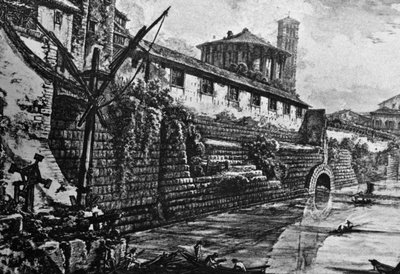 Cloaca Massima (antico sistema fognario) e Tempio di Vesta o Ercole Vincitore, incisione di Giovanni Battista Piranesi (1720-1778), Italia da William Walcutt