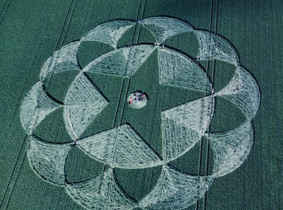 Cerchio nel grano in un campo di orzo, Avebury Trusloe, Wiltshire, 20 giugno 1998 (fotografia aerea) da Ferdinand Georg Waldmuller