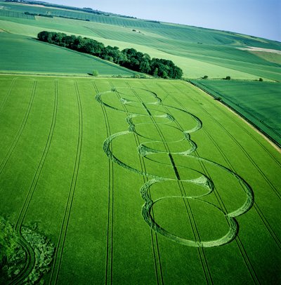 Cerchio nel grano in un campo di orzo, Beckhampton, Wiltshire, 5 giugno 2005 (fotografia aerea) da Ferdinand Georg Waldmuller