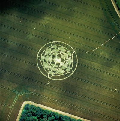 Cerchio nel grano in un campo di grano, Avebury Henge, Wiltshire, 22 giugno 2002 (fotografia aerea) da Ferdinand Georg Waldmuller