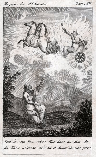 Elia si alza in cielo, circa 1880 (incisione) da . .