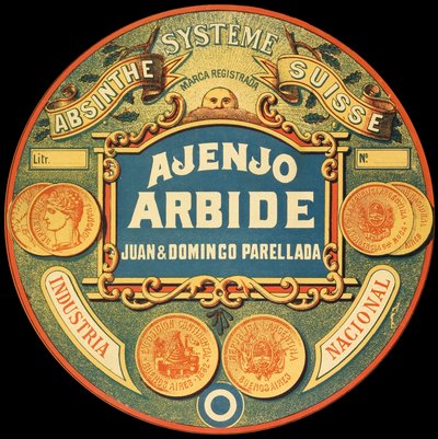 Etichetta del marchio argentino di assenzio Ajenjo Arbide da Frederick (attr. to) Barnard