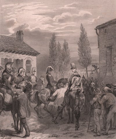 Esercito francese entra in Belgio, agosto 1831, incisione su carta di Cina da William Walcutt