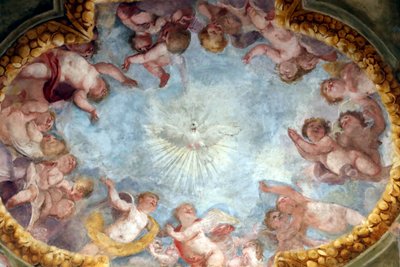 Spirito Santo e angeli. Affresco. Basilica di Santa Maria delle Vigne. Genova. Italia. da . .