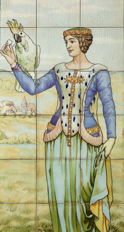 Vista interna, pannello di piastrelle, pittore Furcy Ernest Tondeur, esecutore Boch Frères La Louvière da . .