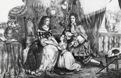 Re Luigi XIV e sua figlia che implorano la Duchessa Louise de La Valliere di non ritirarsi nel convento da Georg Carl Heinrich Dollmann