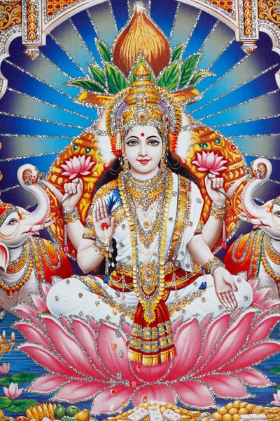 Lakshmi, la moglie di Vishnu, è la dea della prosperità, della buona fortuna e della bellezza da . .