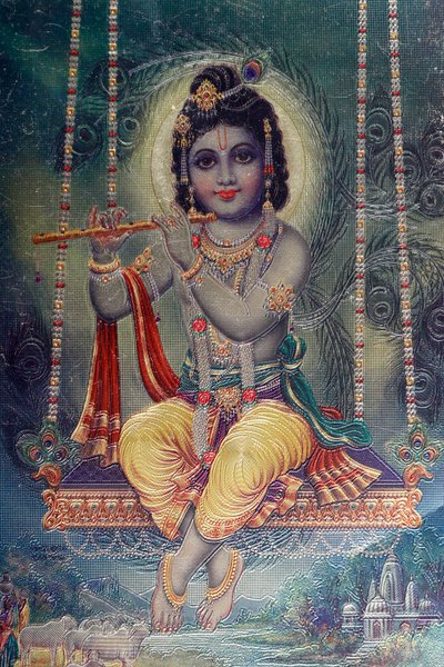 Signore Krishna con flauto. Dio indù. da . .