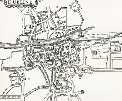 Mappa di Dublino, Irlanda nel 1610, da Our Own Country pubblicato nel 1898 da Ferdinand Georg Waldmuller