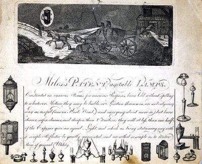 Lampade brevettate agibili di Miles, c 1790 da Frederick (attr. to) Barnard