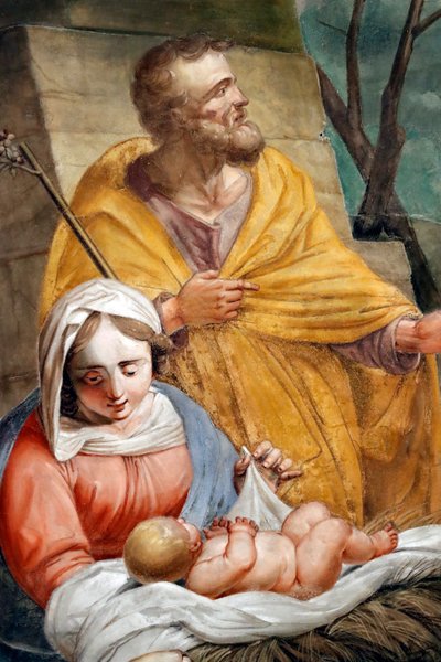 Presepe. Sacra famiglia. Basilica di Santa Maria delle Vigne. Genova. Italia. da . .