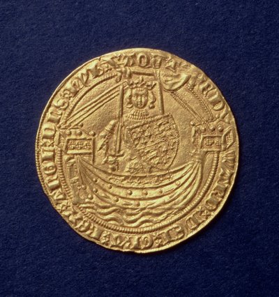Nobile di Edoardo III (1312-77) dritto che mostra il re su una nave, zecca di Calais, introdotto nel 1344 da Hippolyte Lalaise Devéria