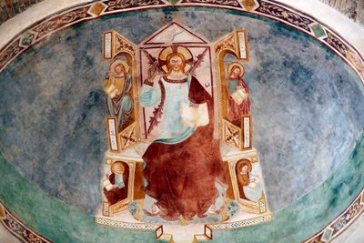Basilica Patriarcale di Aquileia. Gesù e i 4 evangelisti. Affresco. Italia. da . .