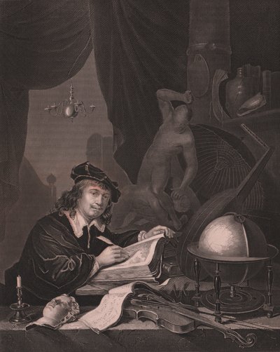 Ritratto del pittore olandese Gerrit Dou, incisione di Albert Henry Paine da un dipinto di Gerrit Dou, dalla Galleria Reale di Dresda di Payne, circa 1840 da William Walcutt