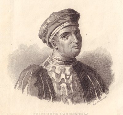 Ritratto del leader militare italiano Francesco da Bussone, noto anche come Carmagnola, incisione in rame di E Silvestri da un dipinto da William Walcutt